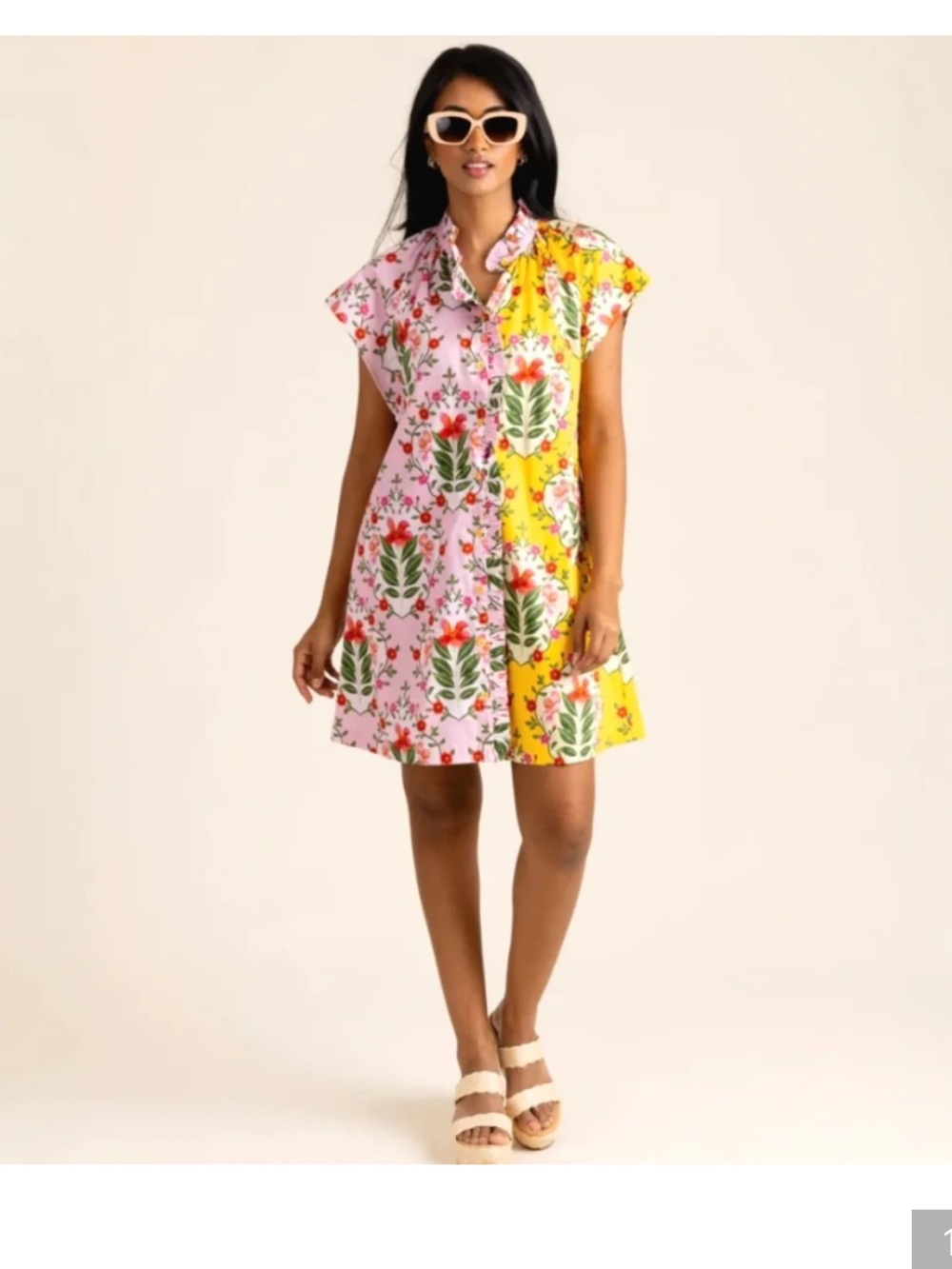 Alden Adair Margot Floral Bouquet Pink Yellow Mini Shirt Dress Size XS NWT
